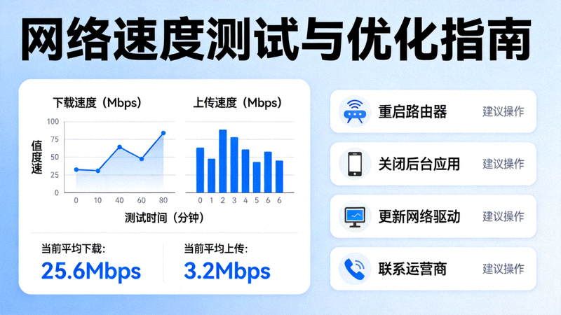 显示网络速度测试图表和优化选项的图解